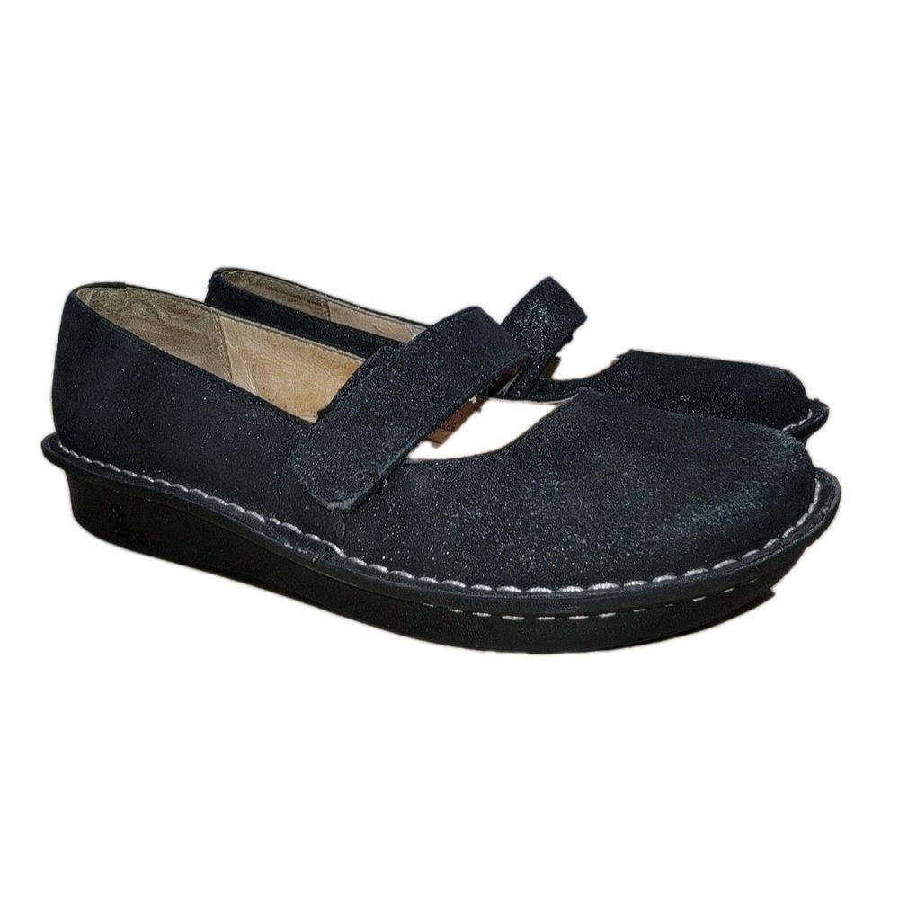 Alegria‎ Feliz Mary Jane Shoes Womens 39 9 Black Suede Sparkle Comfort FEL-211